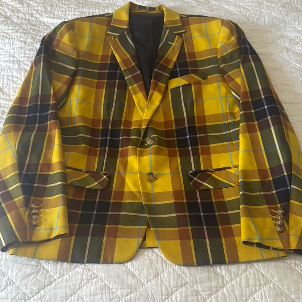 Vibrant Yellow Plaid Men's Blazer